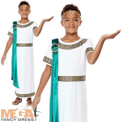 Roman Emperor Boys Fancy Dress Ancient Greek Grecian Toga Kids Childrens Costume - Picture 1 of 6