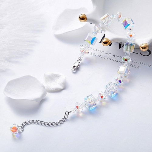 Transparent Aurora Beads Bracelet Crystal Wedding Women Bride Party Chain Gift - Picture 7 of 9