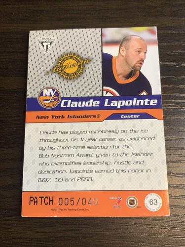 2000-01 Titanium Draft Day Edition Claude Lapointe Jersey Card #63 #'d 005/040 - Picture 4 of 7