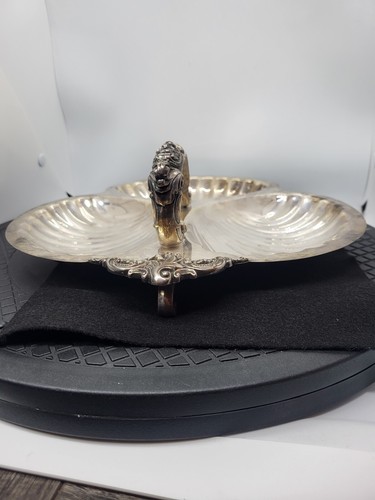 Vintage Wallace Baroque Silver Plate Clam Shell Serving Tray Footed 3 Part 12" - Picture 3 of 6