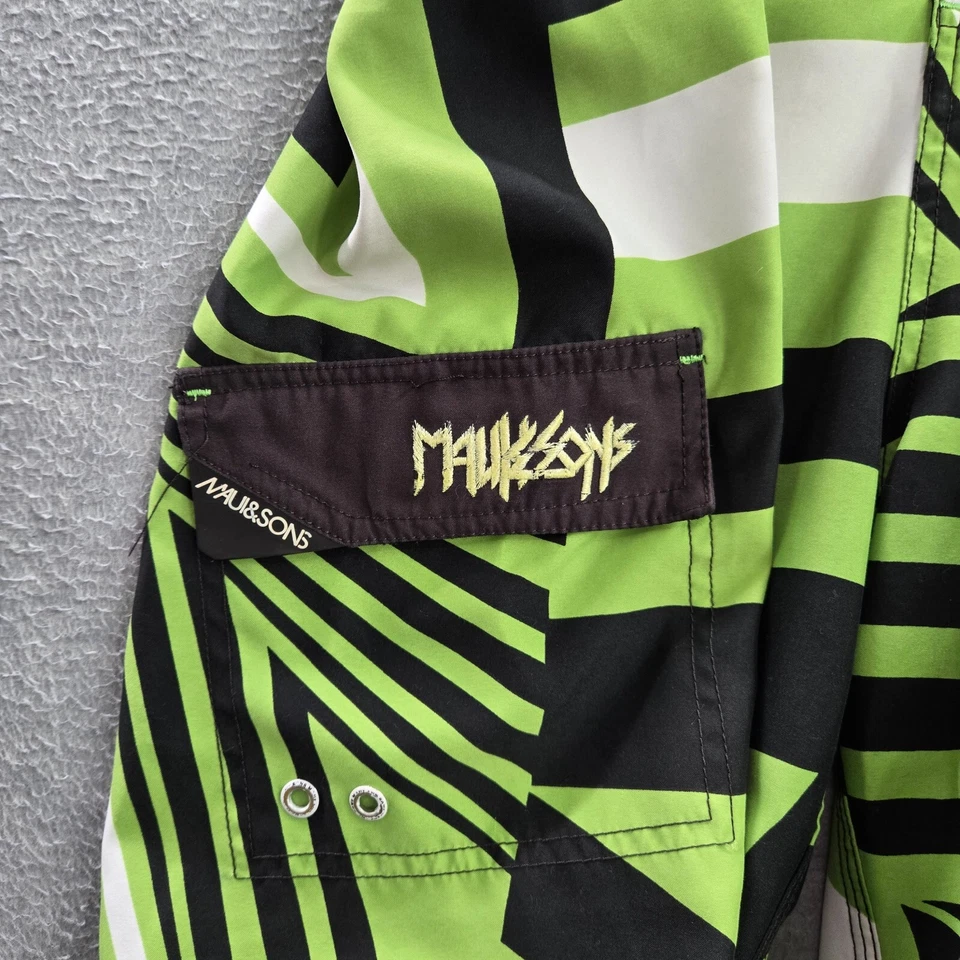 Maui And Sons Hombres Traje de Baño 32 Verde Geométrico Board Shorts Logo Poliéster Foto 3 de 4