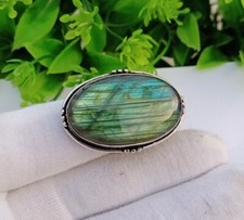 Genuine Fire Labradorite Oval Gemstone Ring 925 Sterling Silver Bohemian Ring