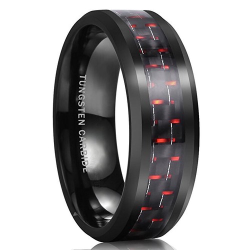 Anillos de boda eBay para hombre 8 mm banda de tungsteno negro y rojo tablero fibra de carbono - Imagen 1 de 3