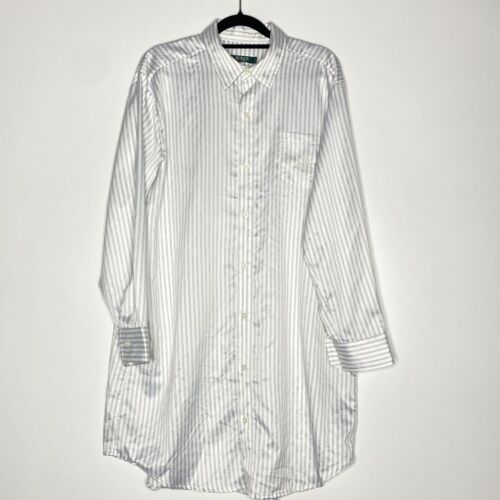New Lauren Ralph Lauren Satin Striped Sleep Shirt Dress Women's Size Medium