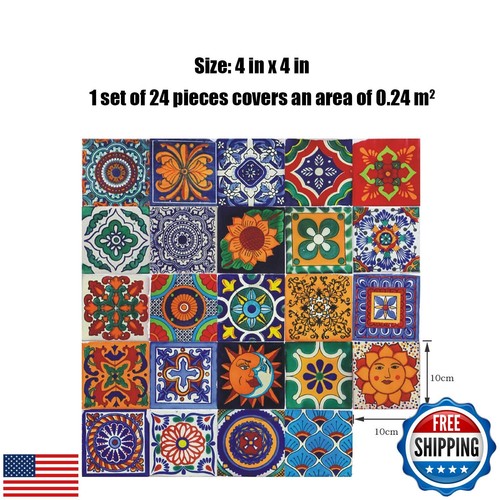 24Pcs Tile Stickers 3.93x3.93 Inch Bohemian Style Tile Stickers Peel and Stic - Picture 2 of 5