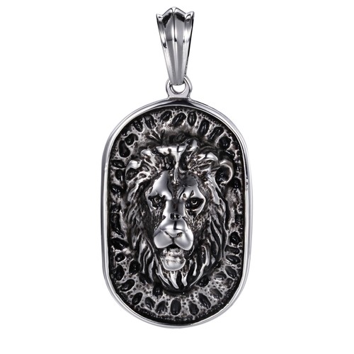 Men's 8mm Black Onyx Beads Silver LION Tag Stainless Steel Pendant Necklace Set - Picture 5 of 7