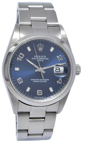 Rolex Date Stainless Steel Blue Dial Oyster Bracelet Mens 34mm Watch F 15200 - 第 9/9 張圖片