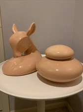 Vtg 80s Deco Jaru Pottery Deer + Lidded Vase Peach Color 