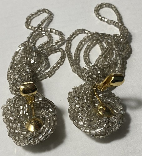 FREE Shipping Vintage Clear Glass Beaded Shoulder Duster Clip-on Earrings - Picture 13 of 15