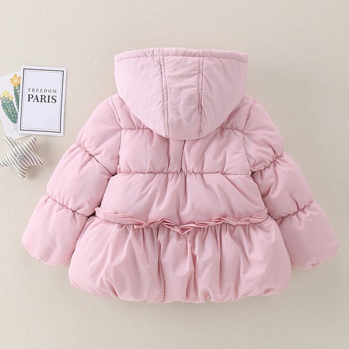 NEU Baby Mädchen Winter warm Schleife Kapuze Mantel Reißverschluss dicke Jacke Oberbekleidung - Bild 14 von 16