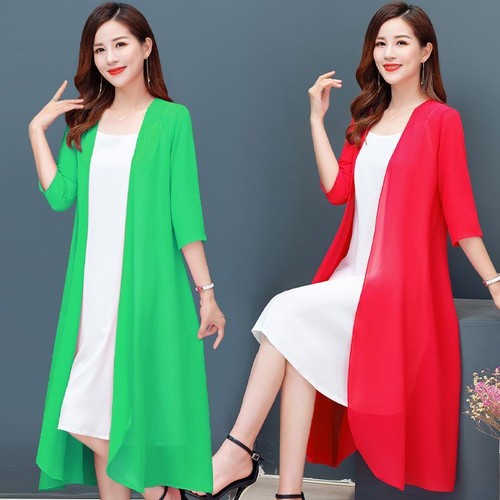 Women Chiffon Long Cardigan Mesh Sheer Coat Jacket Ruffle Open Loose Outwear - Picture 7 of 18