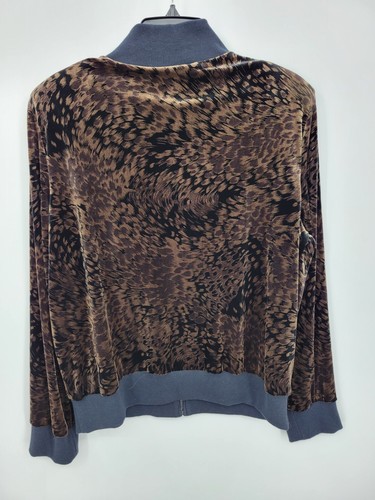 Susan Graver Jacket Womens Large Black Brown Velvet Animal Print Zip Up Bomber - Picture 2 of 8