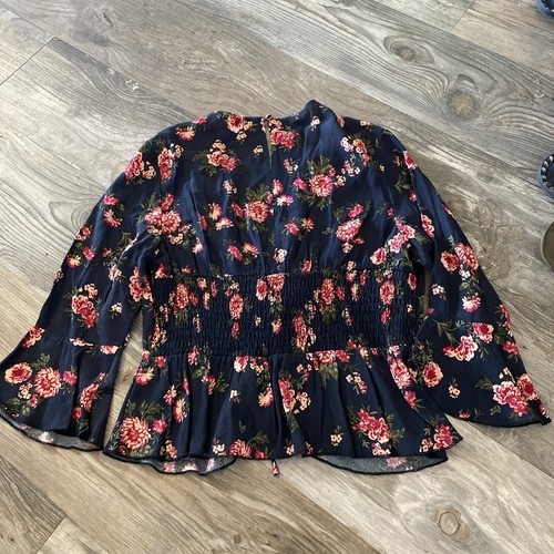 Neu ohne Etikett Hippie Laundry geblümtes Top V-Ausschnitt gerafft zum Binden Gr. L - Bild 3 von 14
