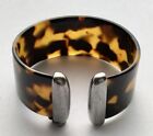 Beautiful Vintage Faux Tortoise Shell Bangle Bracelet Silver Tone Trim Classy