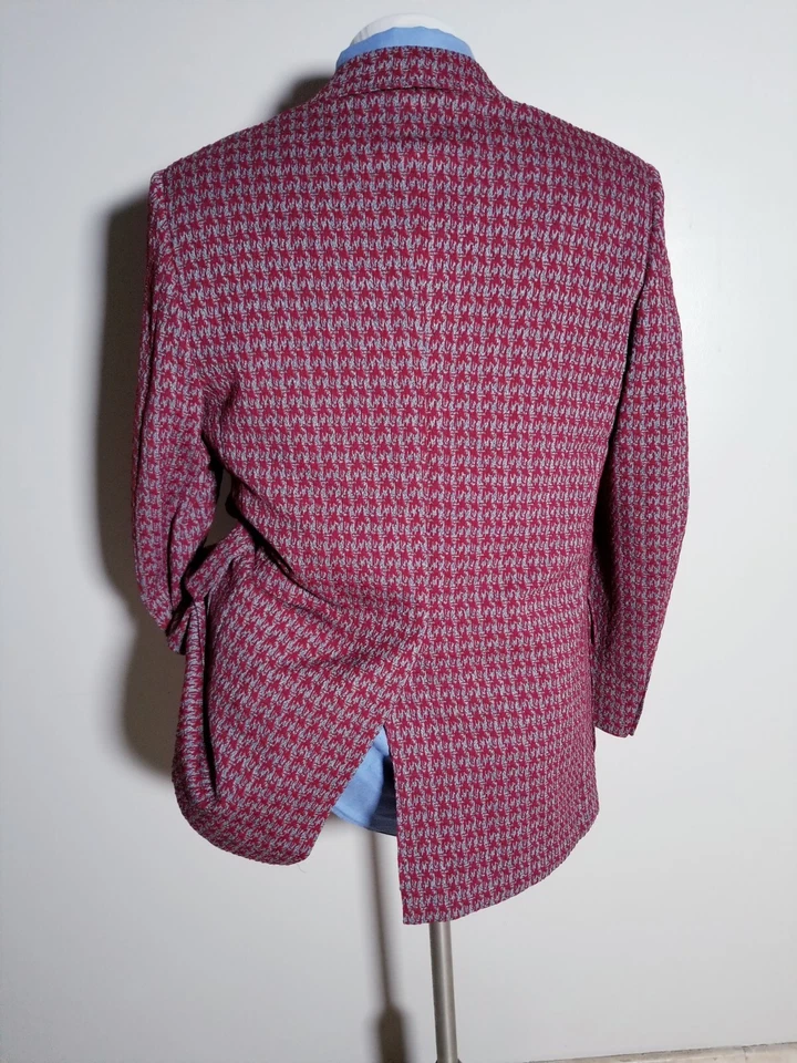  Chaqueta Blazer Abrigo Deportivo 38R Vintage Hounstooth Check Rojo Gris Tweed Años 70 Foto 4 de 4