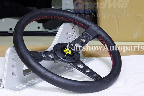 MOMO 350mm 14' Perforated Genuine Leather Carbon Fiber SpokeSport Steering Wheel - Picture 2 of 9