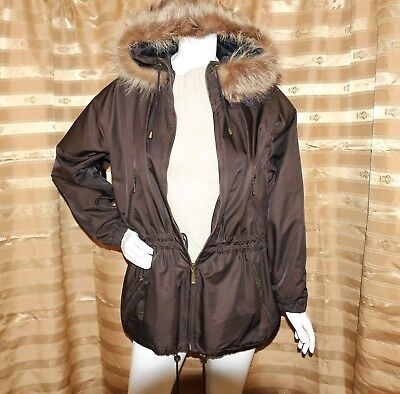 BURBERRY LONDON Brown Bronze Solid Fur Women Hooded Jacket Coat Size XL eBay