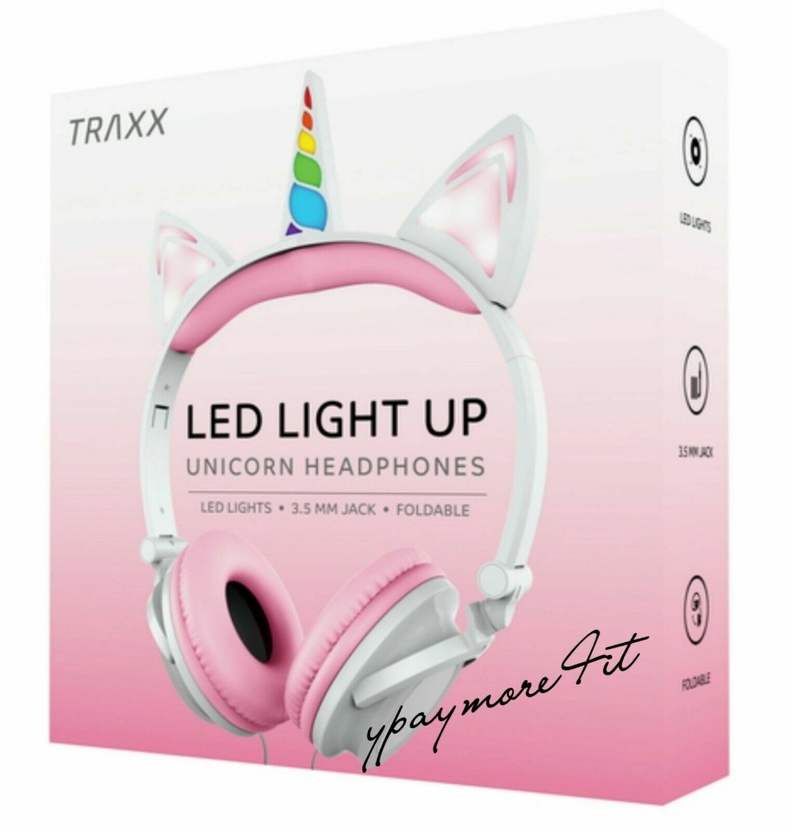 Kids Traxx Unicorn LED LIGHT UP Foldable Headphones Turquoise Pink