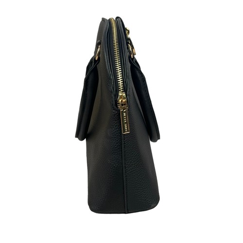 Anne Klein Womens Dome Satchel Handbag Black Pebble Faux Leather Purse - Picture 3 of 12