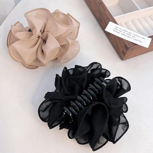 1Pc Black Large Chiffon ClawClip Hair Bow Large Size Fabric Ribbon Flower Ros... - Picture 4 of 6