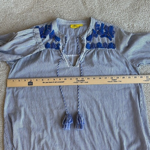 Roller Rabbit Blue Striped Floral Embroidered Cotton Boho Top Women's Medium - Picture 9 of 15