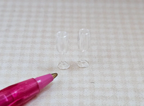 Miniature Pair of Clear Plastic Champagne Flutes, 5/8" (SMALL): DOLLHOUSE 1:12