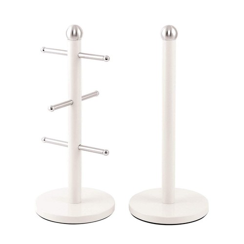 Metallic 6 Cup Mug Tree Stand And Kitchen Towel Paper Roll Pole Holder - Picture 12 of 13