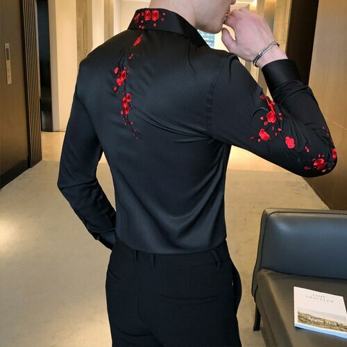Camisa De Manga Larga Con Bordado Floral Para Hombre Ropa Elegante Formal Fiesta - Imagen 13 de 14