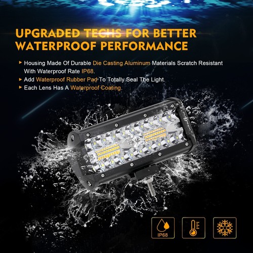 AUXBEAM 2X 7"inch LED Work Light Bar White Amber Strobe Driving Pods+Switch Wire - Picture 6 of 12