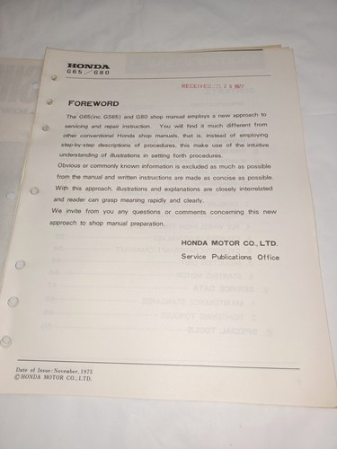 Honda General Purpose Engine G65-G80 Factory Repair Service Shop Manual - Bild 2 von 6