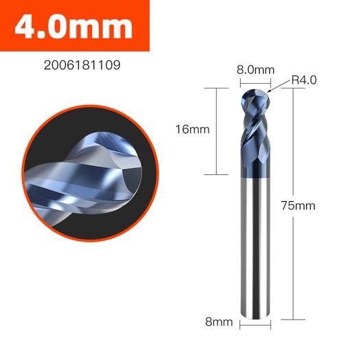 R0,5 - R10 Hartmetall Kegelkugelfräser Schaftfräser 2-Flöten Fräser CNC Bit - Bild 22 von 27