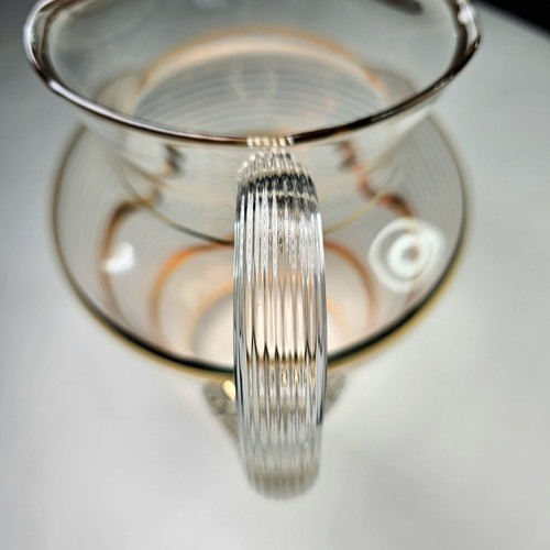 Vintage Fine Glass Gold Stripe Art Deco Water Pitcher Summer Décor Clear 10in - Picture 4 of 5