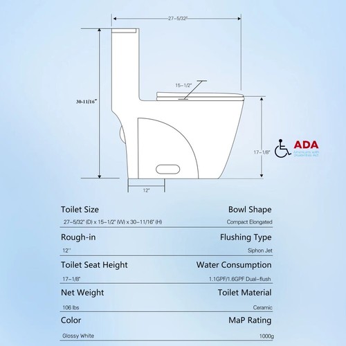 1/1.6 GPF Dual Flush Toilet Water-Saving Toilet w/Soft-Close Seat for Bathroom - Picture 7 of 54