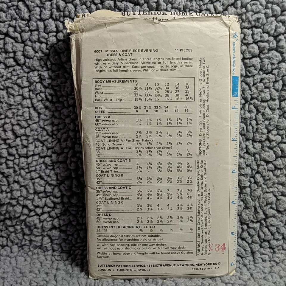 Butterick 6007 Size 12 Jacket and Dress Vintage clothing pattern - Image 2 of 4