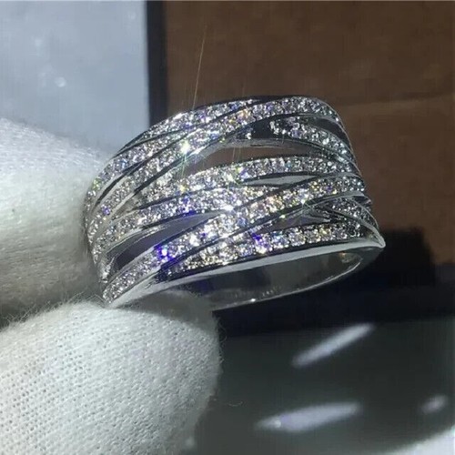 Real Moissanite 3Ct Round Cut Women's Wedding Band Ring 14K White Gold Plated - Picture 2 of 7