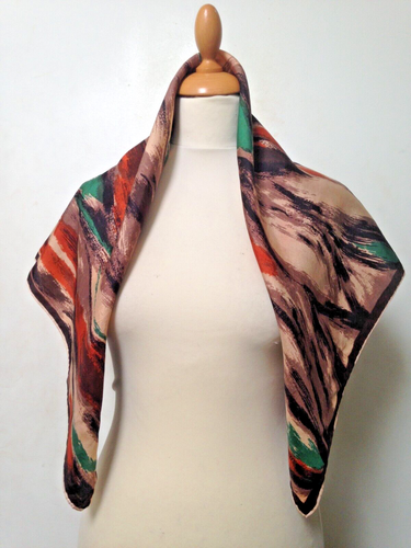Vintage 1960s neck scarf, multicoloured abstract design, hand stitched edges - Picture 4 of 9