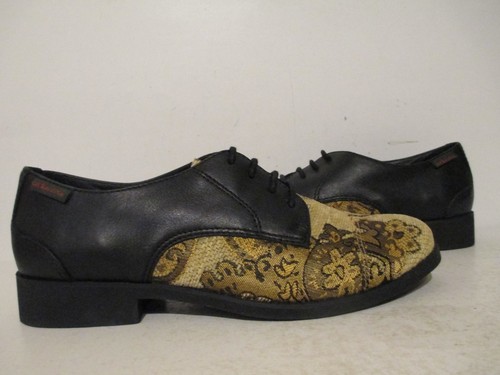 Bass Womens Terri Vintage look Leather Tapestry Oxfords Black/ Gold Size 6 - Picture 4 of 8