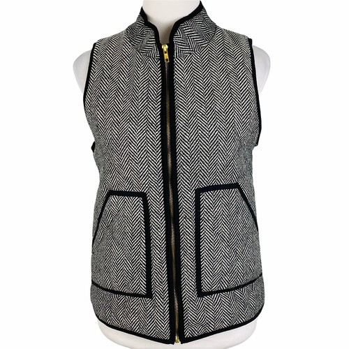 Merokeety Jacket Quilted Vest Womens Small Black White Herringbone Full Zip  - Picture 1 of 9