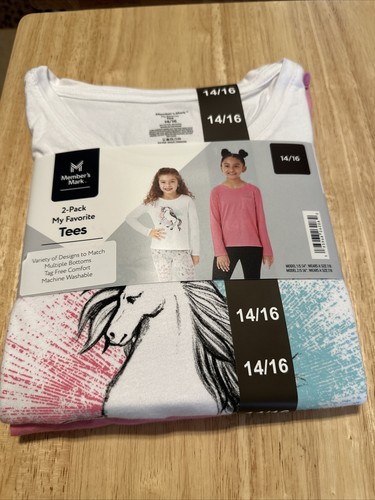 Member's Mark Girl's 2-Pack My Favorite Tag Free Comfort Long Sleeve Tees 14/16 - Picture 1 of 2