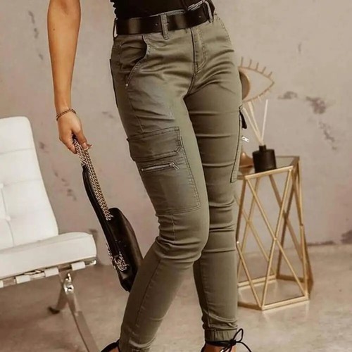 Women Pants Low Waist Soft Slim Solid Color Ankle Tied Cargo Pants - Picture 15 of 25