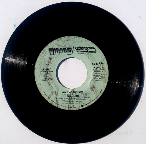 SHANNON - Give Me Tonight - Vinyl 45rpm 1984 Mirage Records 7-99775 - Imagen 3 de 4