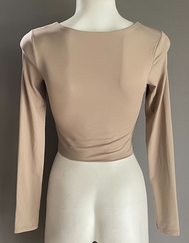 SUPRE Mocha Crop Top Long Sleeve Smooth Stretch Fabric Criss Cross Size XS 8 - Picture 6 of 7
