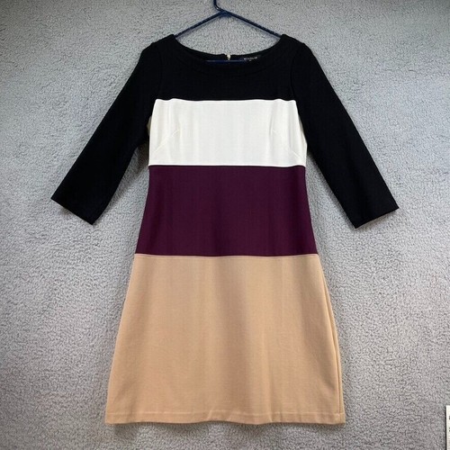 White House Black Market Dress Size 6 Colorblock Boat Neck Long Sleeve Bodycon - Picture 2 of 15