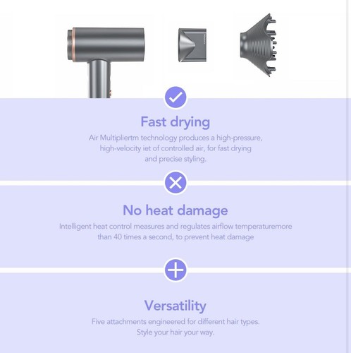 WHALER'S Hair Dryer, Professional Ionic Hair Dryer 1400W, 4 Speeds w/ Diffuser - Picture 7 of 8