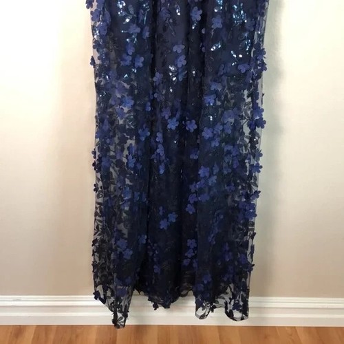 New X BY XSCAPE Size 10 Navy Style XC250 3D Floral-Appliqué Sequined Gown Dress - Picture 7 of 12