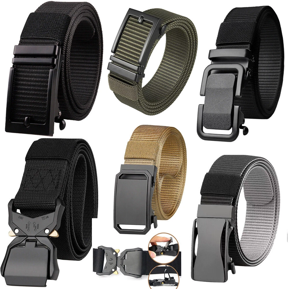 Men Nylon Web Belt Automatic Buckle with Slide Ratchet Belts Waist for Men