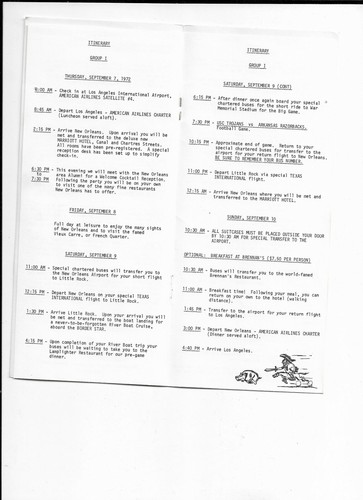 USC VS ARKANSAS FOOTBALL 1972 NEW ORLEANS ITINERARY BROCHURE - Picture 2 of 2