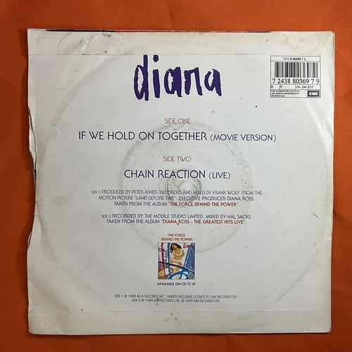 Diana Ross,If We Hold On Together/Chain Reaction,Vinyl 7" Single.1992 EMI Record - Picture 2 of 4