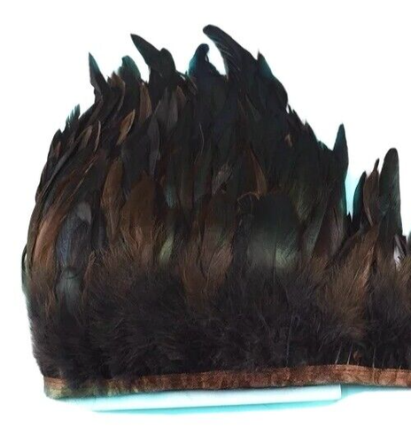 Hahnfedern Farbe Braun, 3 m Länge 13-16 cm, Fransen mit Band, - Bild 1 von 2