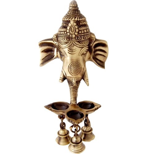 Ganesh Deepak with Bell Brass Wall Hanging - Bild 1 von 7